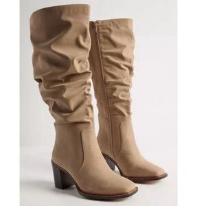 Torrid beige Knee-High heeled slouchy boot